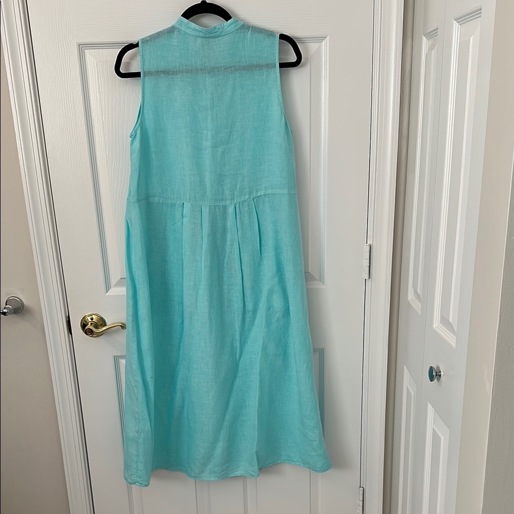Aqua/Turquoise Linen Sleeveless Midi Sundress Size Small by Eileen Fisher - Picture 5 of 7